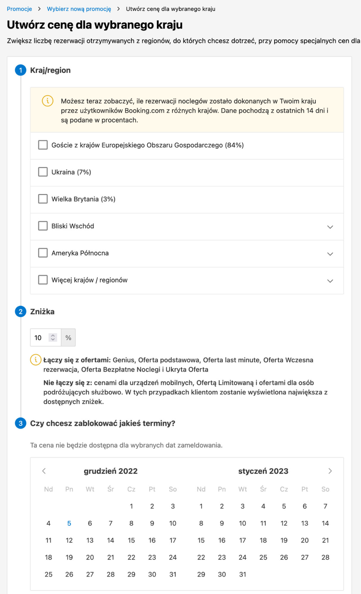 Cena dla wybranego kraju